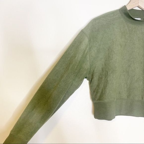 NWT Abound Olive Night Mock Neck Long Sleeve Cropped Fleece Pullover Small - Picture 6 of 11